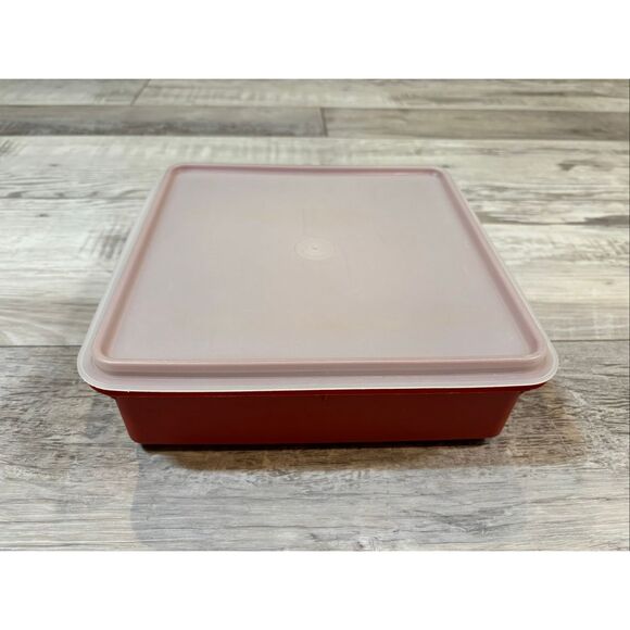 Vintage Tupperware Square Storage Container Paprika Red/Orange Dish with Lid - Picture 2 of 9